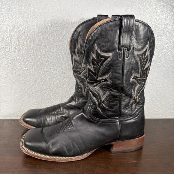 Stetson Black Blue Stitching Leather Square Toe Cowboy Boots Men’s Size 12 D main image 10
